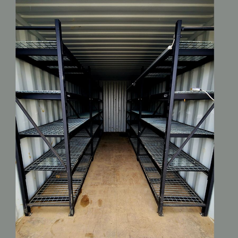 20’ New (1-Trip) Container w/ Shelving on BOTH sides - Custom Cubes